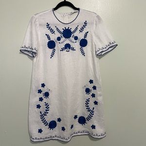 Zara white and blue embroidered flowers dress boho festival